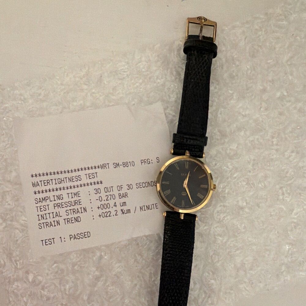 working Vtg GUCCI 14M Gold Plated Sherry Stripe Web Side Quartz Watch Black Dial